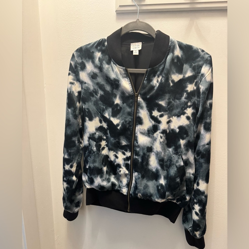Black/White Silky Bomber Jacket